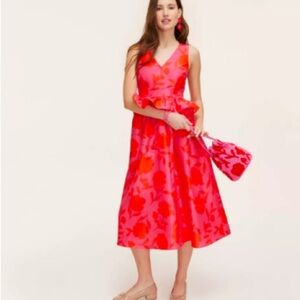 Kate Spade Red Pink Sleeveless V-Neck Midi Dress